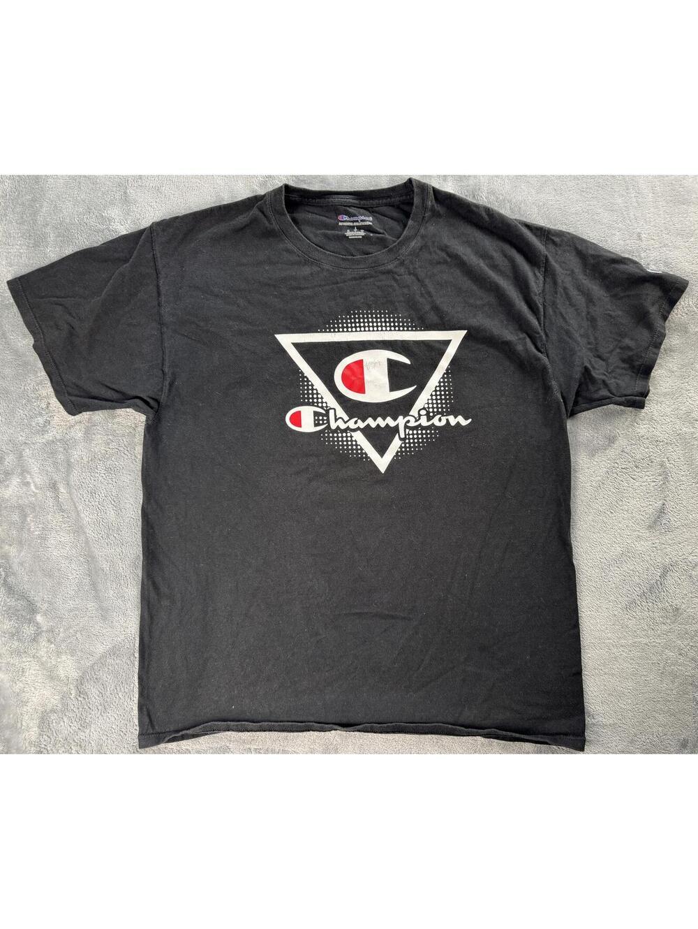 Champion Authentic Athletic Wear Black Graphic T-Shirt Size L